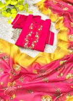 Roman Silk Hot Pink Traditional Wear Hand Work Readymade Kurti Set